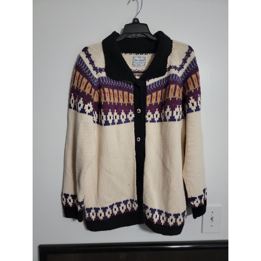 Cotton Salsa Sweater Women’s LG Cotton Cardigan Hand Loomed in Peru